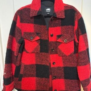 Roots Men’s Black & Red Plaid Wool Blend Jacket (Small)